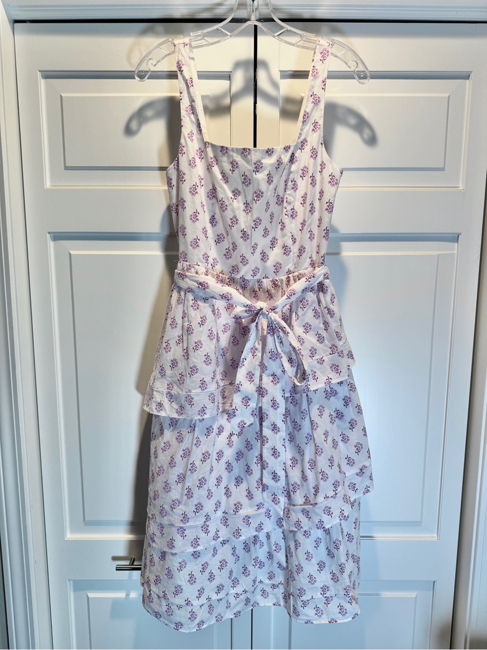 J. Crew Factory - White Dress with Purple Floral Print and Tie Waist